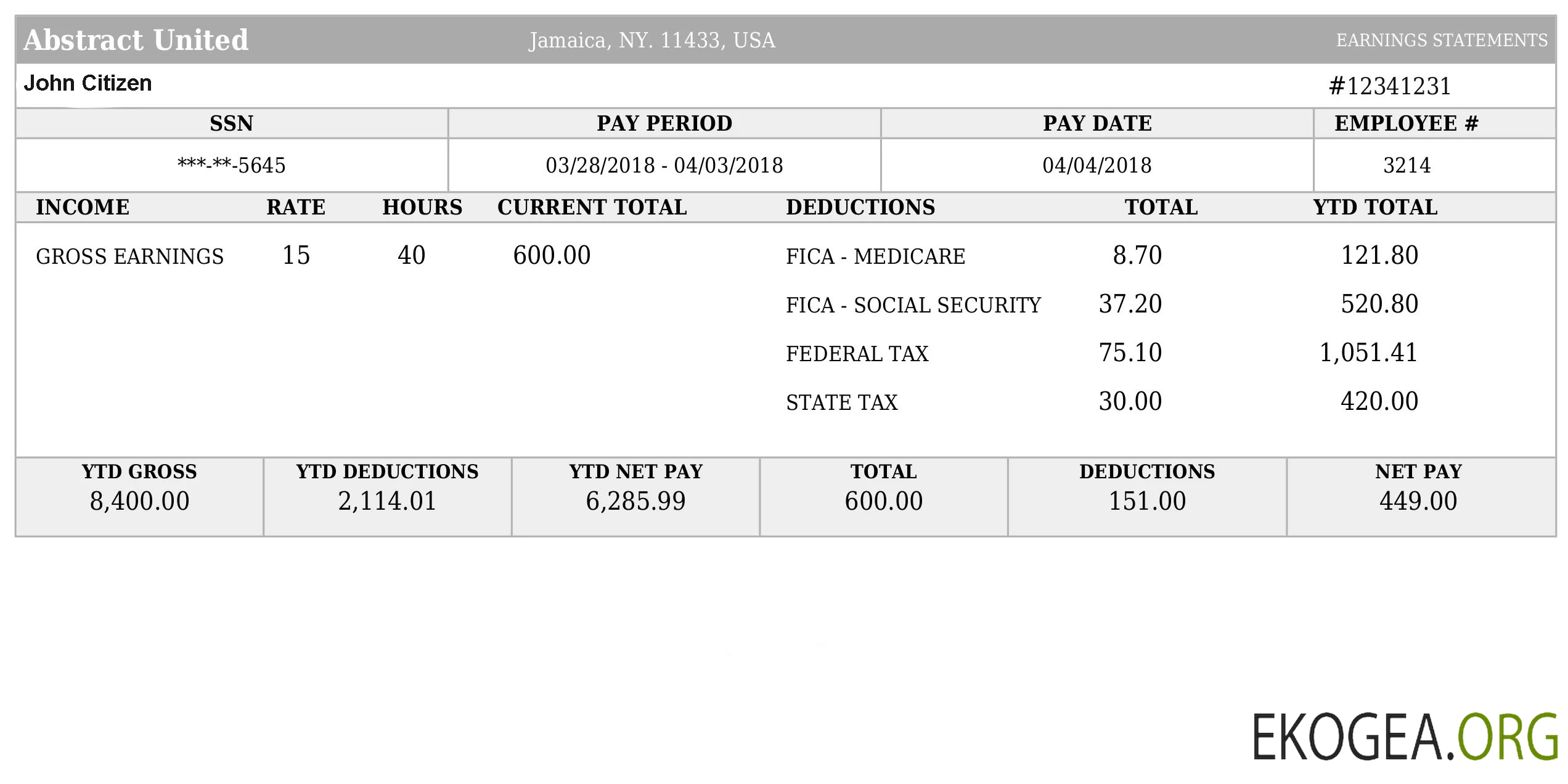 USA ABSTRACT fiche de paie unie Formats Word et PDF